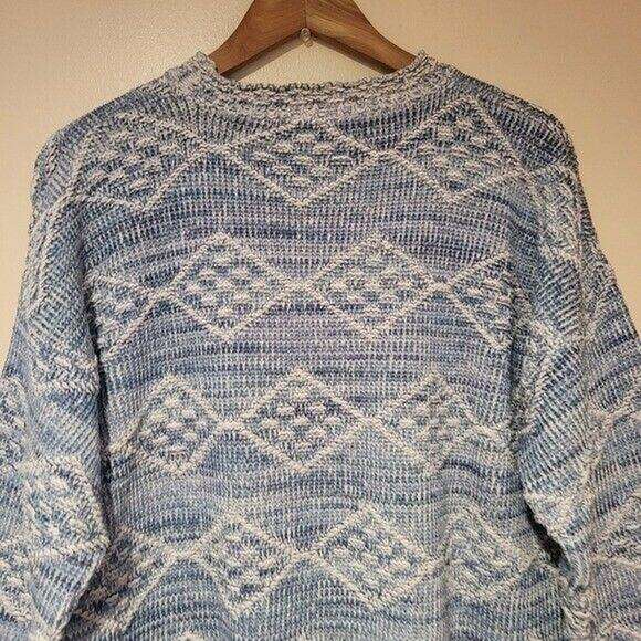 Vtg David Brett Sweater Men XL Blue Chunky 3D Knit Diamond Geometric Grandpa USA - Picture 6 of 11
